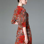 Ladies Vintage Print Stitching Slim Shirt Dress