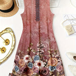 Self-pick-up Plus Size Women'S Floral Print V Neck Casual Sleeveless Dresses  Only Self-pickup Is Supported