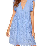 Lace Dresses With Pocket Summer Sleeveless Jacquard Cutout V-Neck Beach Dress