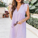 Lace Dresses With Pocket Summer Sleeveless Jacquard Cutout V-Neck Beach Dress