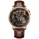 Mens Watch With Oil Pump Movement Stainless Steel Case And Leather Strap