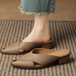 Chunky Heel Mid Heel Hollow-out High-grade Sense Closed-toe Slippers