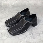 Small New Leather Single Shoes Women's Retro Square Head Thick Middle Heel