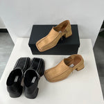 Small New Leather Single Shoes Women's Retro Square Head Thick Middle Heel