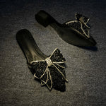 Fashion Women's Rhinestone Pointed Bow Half Slippers