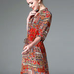 Ladies Vintage Print Stitching Slim Shirt Dress