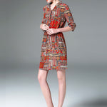 Ladies Vintage Print Stitching Slim Shirt Dress