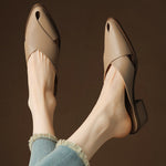 Chunky Heel Mid Heel Hollow-out High-grade Sense Closed-toe Slippers