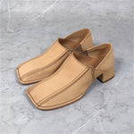 Small New Leather Single Shoes Women's Retro Square Head Thick Middle Heel