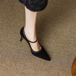 Women's Stiletto Heel Genuine Leather Buckle Pointed Toe Low-cut Shoes