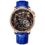 Mens Watch With Oil Pump Movement Stainless Steel Case And Leather Strap