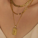 Eco-friendly Stainless Steel 18K Gold Plated Vintage  Ladies Jewelry Square Rose Plate Pendant Necklaces For Women