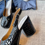 Hollow Chunky Heel Leather High Heel Split Toe Women's Sandals