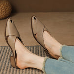 Chunky Heel Mid Heel Hollow-out High-grade Sense Closed-toe Slippers