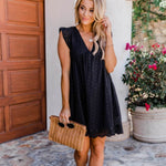 Lace Dresses With Pocket Summer Sleeveless Jacquard Cutout V-Neck Beach Dress