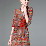 Ladies Vintage Print Stitching Slim Shirt Dress